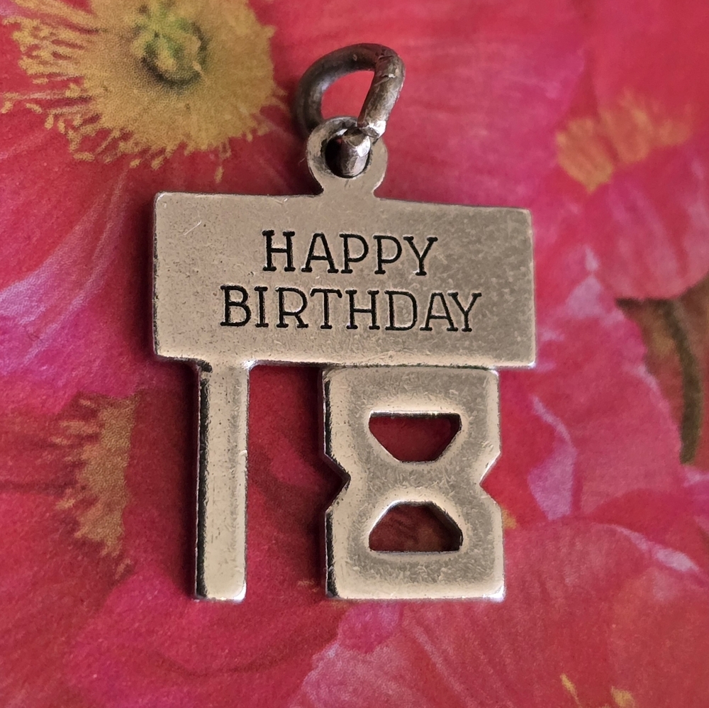 Sterling Silver charm Happy Birthday 18 925 pendant celebrate Vintage
